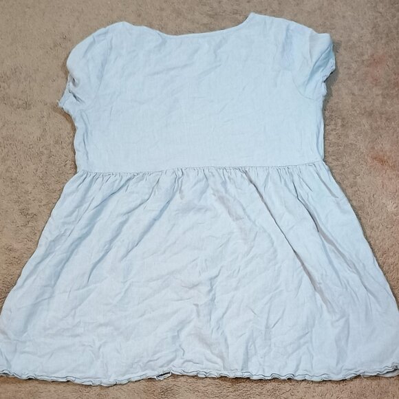 Cali1850/Babydoll Mini Dress/L/Light Blue Linen Blend Casual Chic - Picture 7 of 7